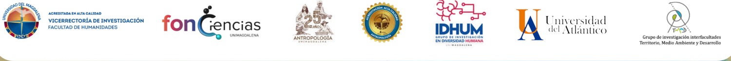 Logotipos de las entidades organizadoras y de apoyo: Universidad del Magdalena, Fonciencias, Programa de Antropología, IDHUM, Universidad del Atlántico y el grupo Territorio, Medio Ambiente y Desarrollo.